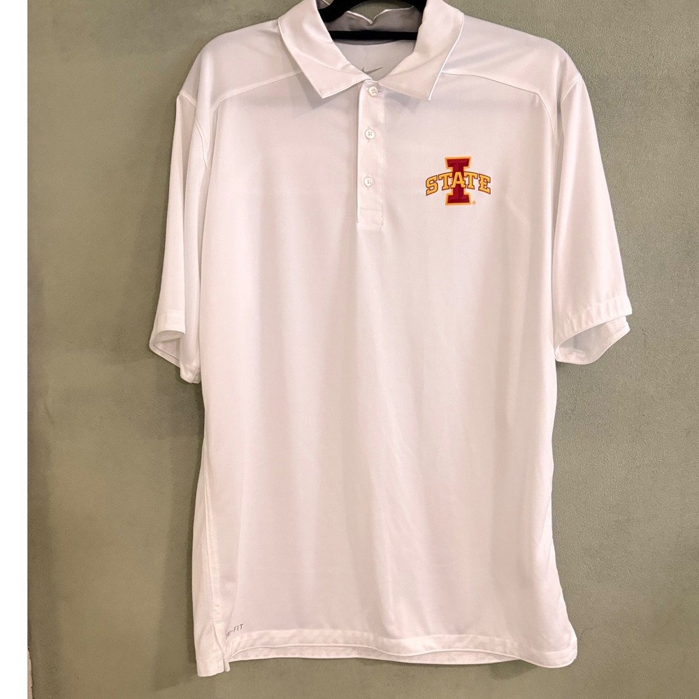 Nike Iowa State Cyclones Dri-FIT Polo Shirt Mens White Short Sleeve NCAA Golf M